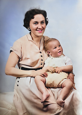 Jean and Ian as a 1 yr baby 1957 Colourised